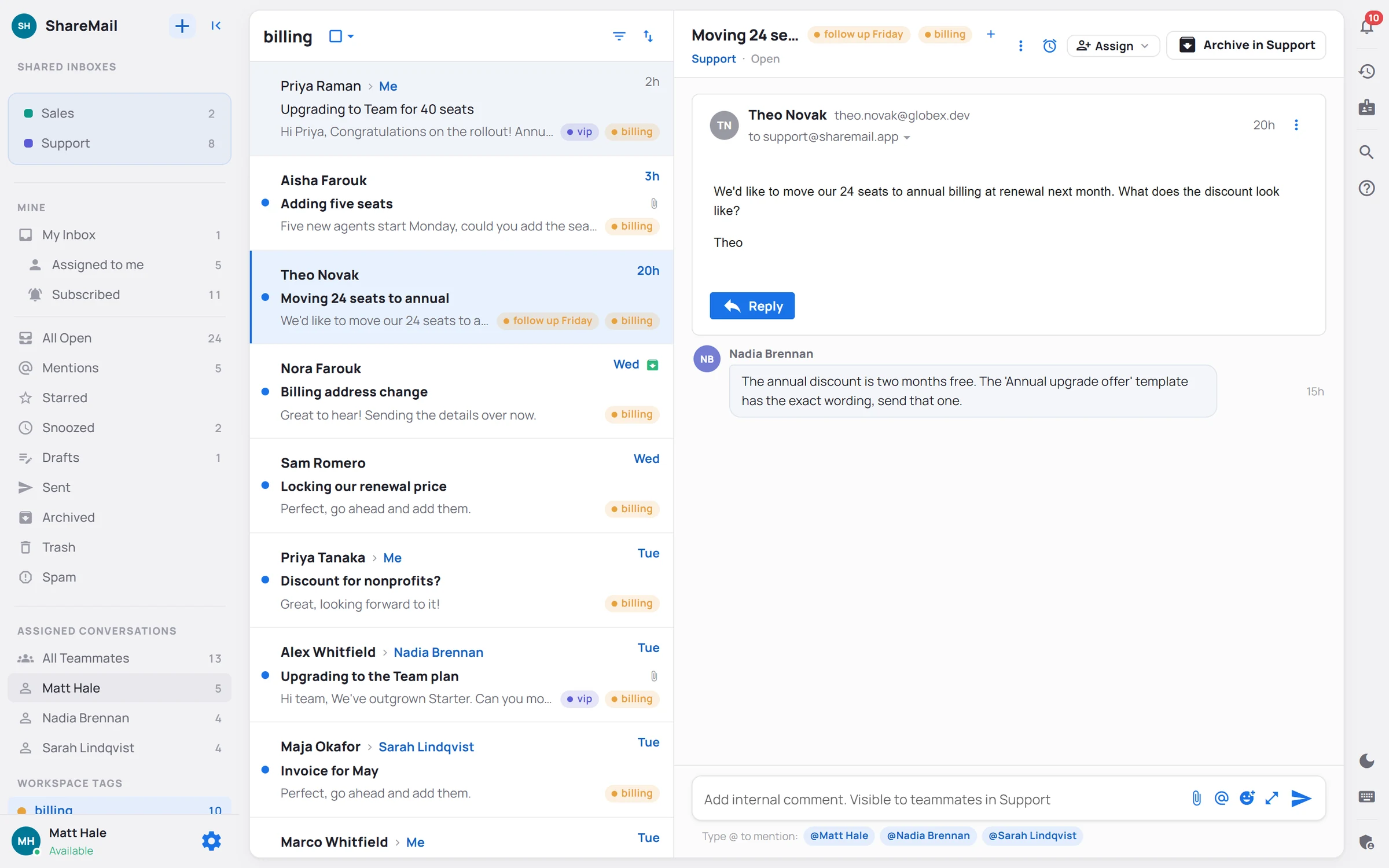 A tag opened from the sidebar: every conversation carrying it, open and archived alike, with the tag's count beside it.